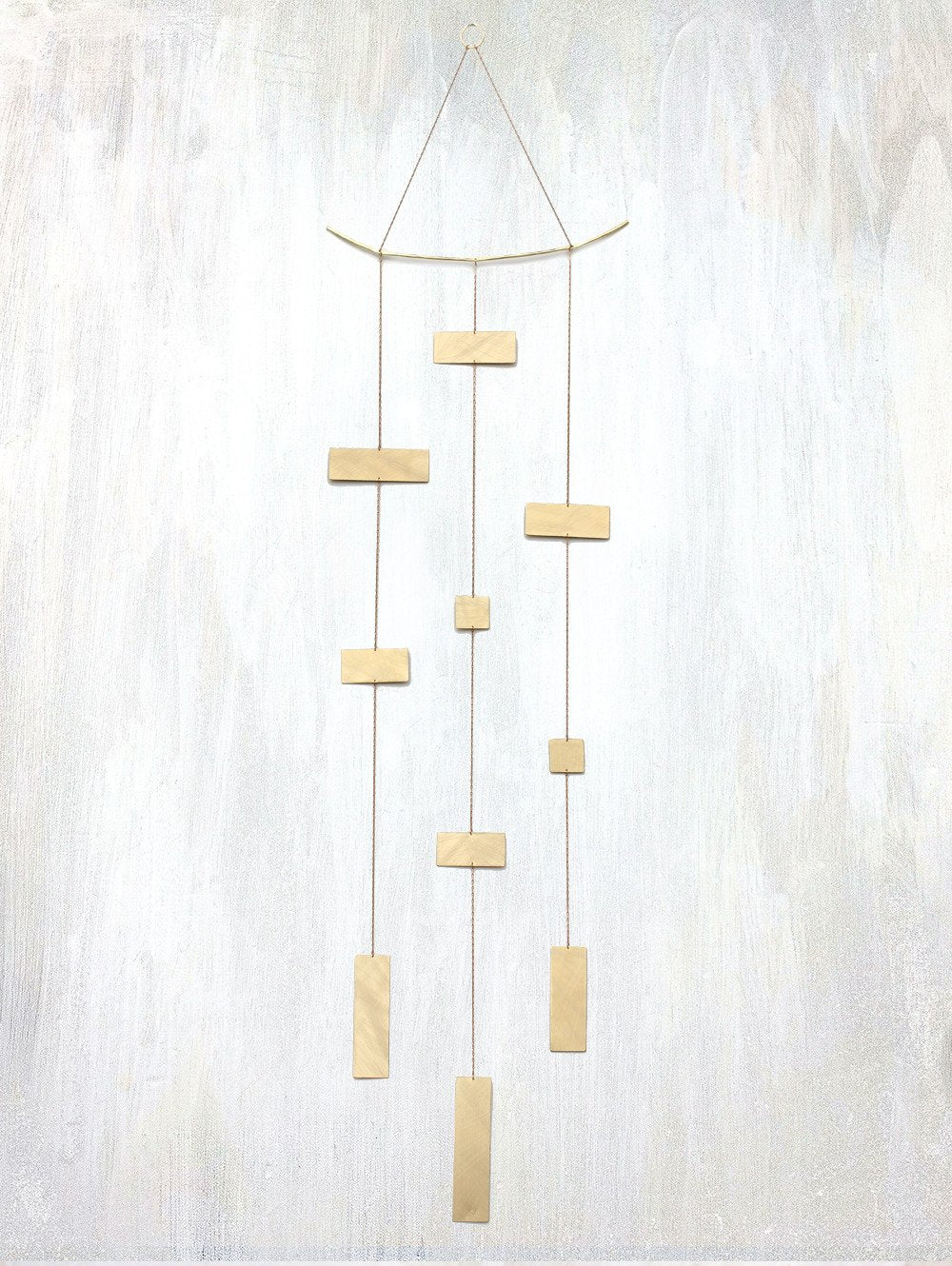 | 3 strand rectangular mobile | make a statement with this brass mobile, perfect for hanging on the wall or from the ceiling | hand cut and textured brass sheet on brass chain | #failjewelry