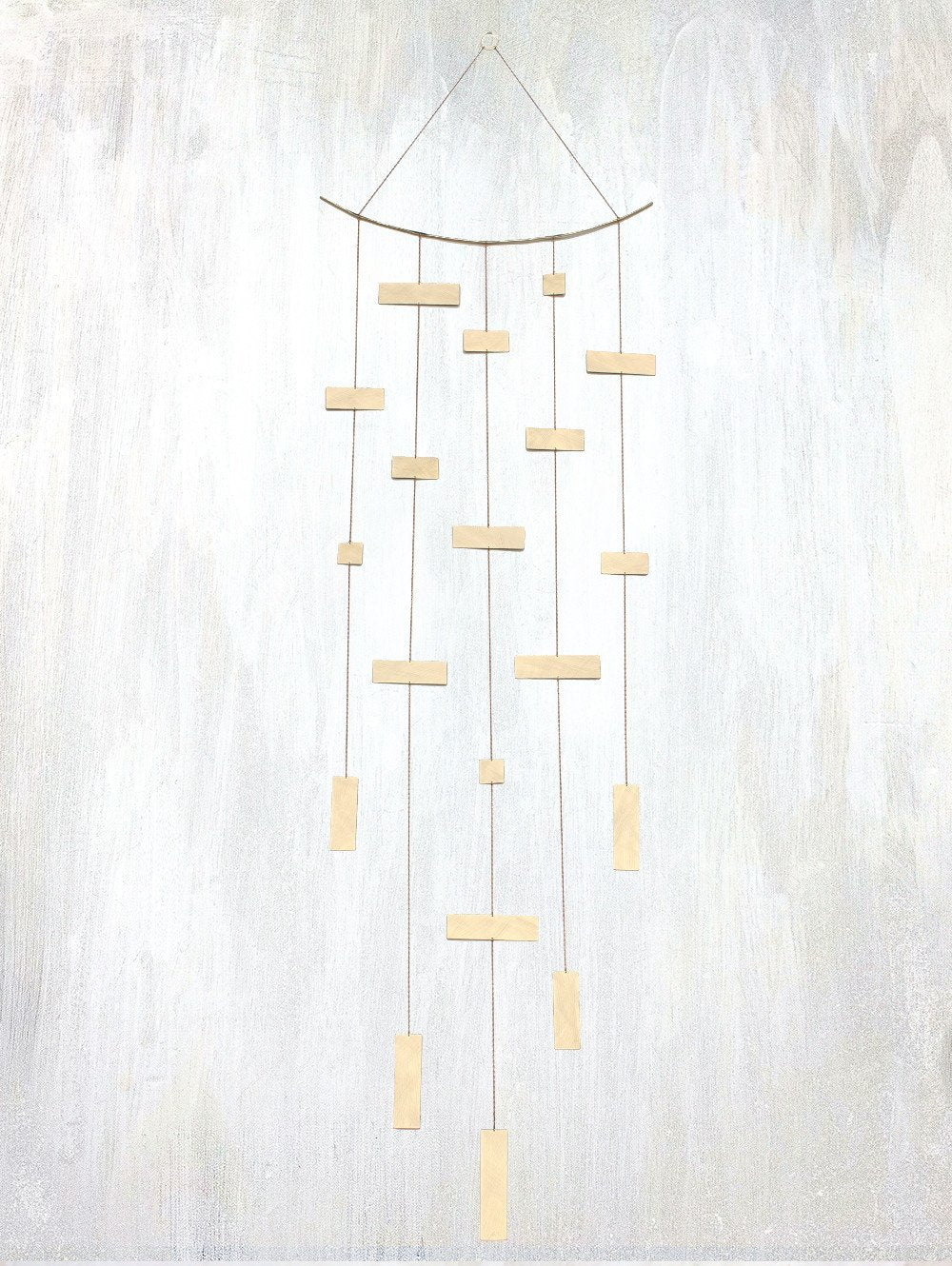 | 5 strand rectangular mobile | a true piece of art, this brass mobile is perfect hanging on the wall or from the ceiling | hand cut and textured brass sheet on suspended on brass chain | #failjewelry