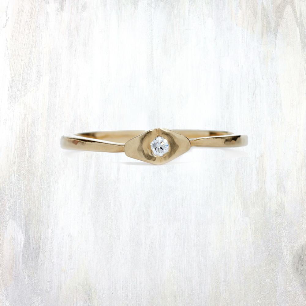 EPIC | slope ring | a delicate gold ring featuring a flush set diamond and organic hammered band | available in 14K yellow or rose gold; white gold upon request | #failjewelry
