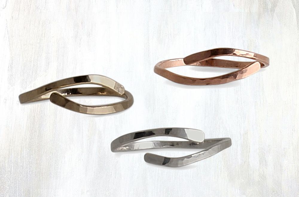 | thin wave ring | minimal with a flowing, graceful style, the Thin Wave ring is perfect for stacking but also stands on its own; forged by hand, this ring features a curved opening, allowing for slight adjustment to fit the desired finger | available in 14K yellow or rose gold-fill, or sterling silver | #failjewelry